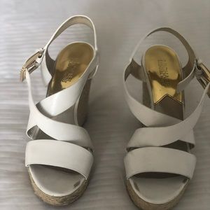 Michael Kors White leather wedge sandals